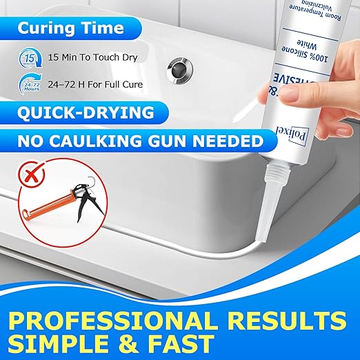 White Silicone Sealant & Adhesive RTV 100% Silicone Caulk Waterproof for Kitchen, Bathroom, Windows & Car High Strength Adhesive All-Purpose Shrink & Crack Proof Caulking - 1.8oz/50g