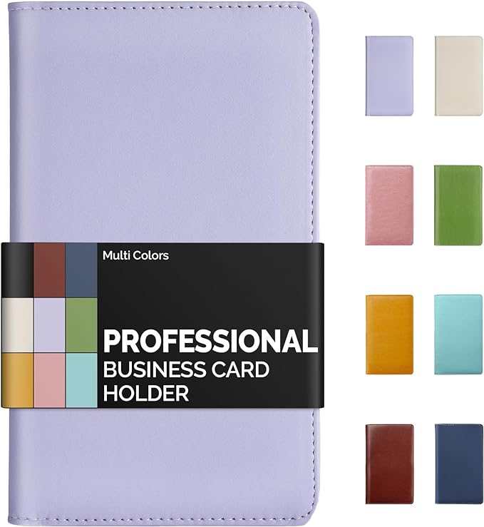 Sooez Leather Professional Business Card Book Holder Organizer, 240 Capacity Credit Card Booklet, PU Name Cards Holder Storage File for Men Women, 7.7"x 4.5" x 0.7", Purple