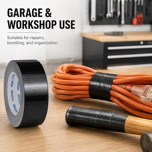 Black Duct Tape Heavy Duty, 2 Rolls, 2 Inch x 30 Yards Each, PE Coated Cloth Tape, Easy Tear by Hand, Water-Resistant Surface for Repairs, Packaging, Bundling, Garage and Workshop