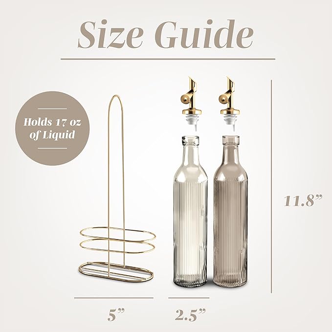 COOK WITH COLOR Glass Olive Oil Bottle Dispenser - 2 Pack- 17oz Oil and Vinegar Cruet - Olive Oil Carafe Decanter for Kitchen, Fluted, Brown