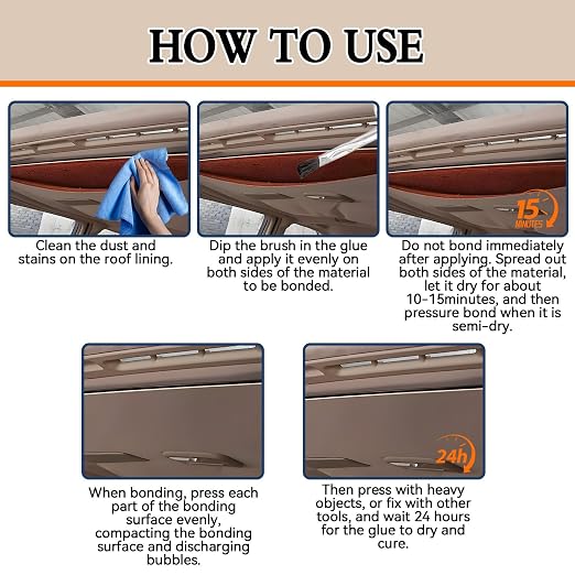 Car Headliner Glue, Upholstery Adhesive, Strong Automotive Interior Glue with Brush, Transparent Repair, Suitable for Fabric and Leather, 3.53OZ