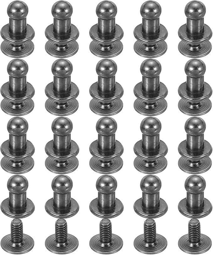 PATIKIL 4 mm Leather Rivets, 20 Sets Ball Head Stud Screw Back Round Head Button Chicago Screw Nipple Stud Rivet for Leather DIY Craft Handbag Belt Repairs, Black