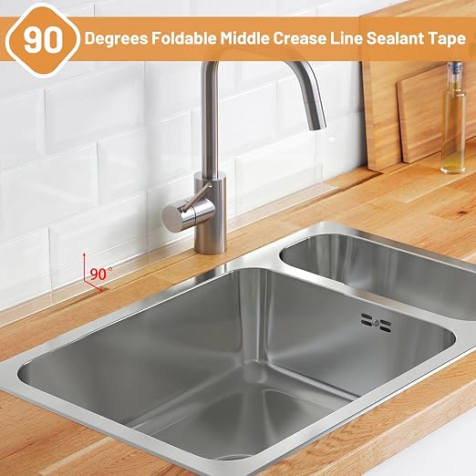 Fixmend Clear Caulk Tape, 3 Roll Self Adhesive Caulk Strip Waterproof, Caulking Sealant Tape for Kitchen, Countertop, Bathroom, Sink, Shower, Bathtub, Toilet Edge Protector with Sealing Tool