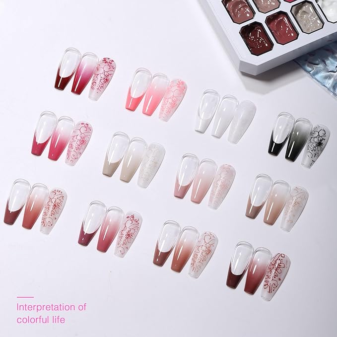 12 Color Patting Nail Gel Polish Kit, Ombre Painting Gel Palette with Brush & Silicone Patting Pen & Nail Art Stickers - UV/LED Curing for Gradient Nails, Beginner Friendly DIY Manicure Set