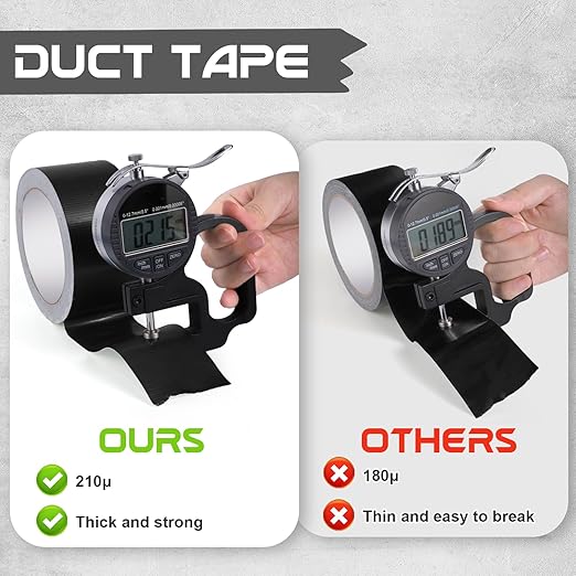 3 Pack Black Duct Tape 1.89 Inch x 60 Yard Total Heavy Duty 8.27Mil Waterproof All Weather, Hand Tearable Duct Tape for Indoor Outdoor Emergency Repairs Duct Sealing Wire Bundling Fixation DIY