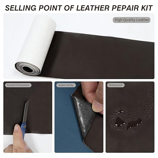 BSZHTECH Leather Repair Tape Self-Adhesive Leather Repair Patch for Couch Furniture Sofas Car Seats Advanced PU Vinyl Leather Repair Kit(Dark Coffee, 3.9 X 79 inch)