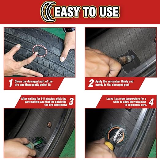Chemical Vulcanizing Cement, Clear Tire Repair Glue, All Purpose Rubber Cement, Heavy Duty Tire Patch Kit with Brush Top Can for Car, Motorcycle, Bike, 17Oz