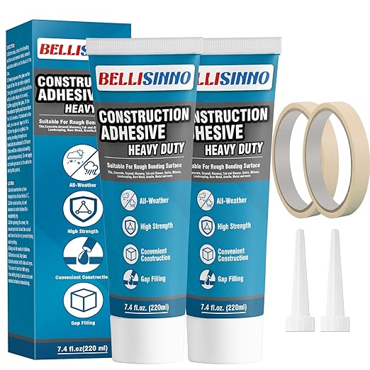 Construction Adhesive Heavy Duty, Cement Glue for Concrete, Floor, Wall, Stone, Wood and More, 14.8 Ounce Tile Squeeze Tube, Suitable for Rough Bonding Surface (220ml*2)
