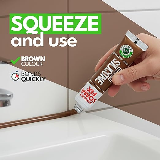 Brown Silicone Caulk - Easy Squeeze Caulking Tube, Silicone Sealant for Wood, Kitchen, Bathroom, Sink, Windows - Multi Purpose & Waterproof - 1.7 fl. oz (Brown)