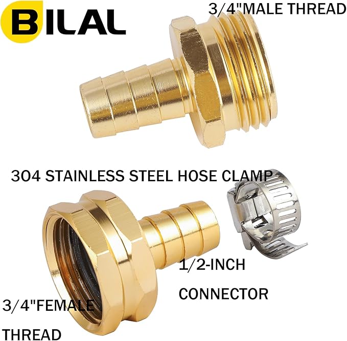3 Set Garden Hose Repair Connector Kit with Clamps, Fit for 1/2" Garden Hose Fitting,1/2" Barb x 3/4" GHT Garden Hose Adapter/Fittings, Water Hose Repair Kit
