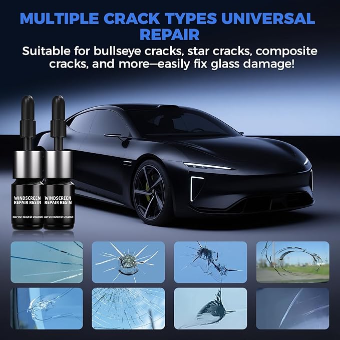 Car Windshield Chip Repair Kit, Windshield Repair Kit Nano Glass Crack Repair, Auto Glass Crack Chip Quick Fix Tools, Bulls-Eye and Star-Shaped Crack,2 Bottles