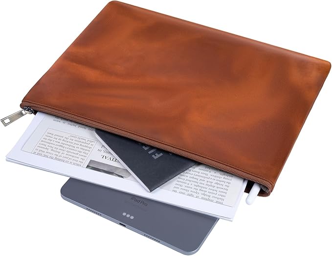 Genuine Leather A4 File Folder for Document, Leather File Folder Organizer Document Holder for Men&Women, Waterproof Portfolio Envelope Folder Case