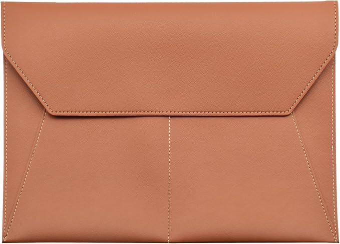 PU Leather A4 File Folder Document Holder with 3 Pockets Waterproof Stylish Envelope Folder Case with Snap Closure (Khaki)
