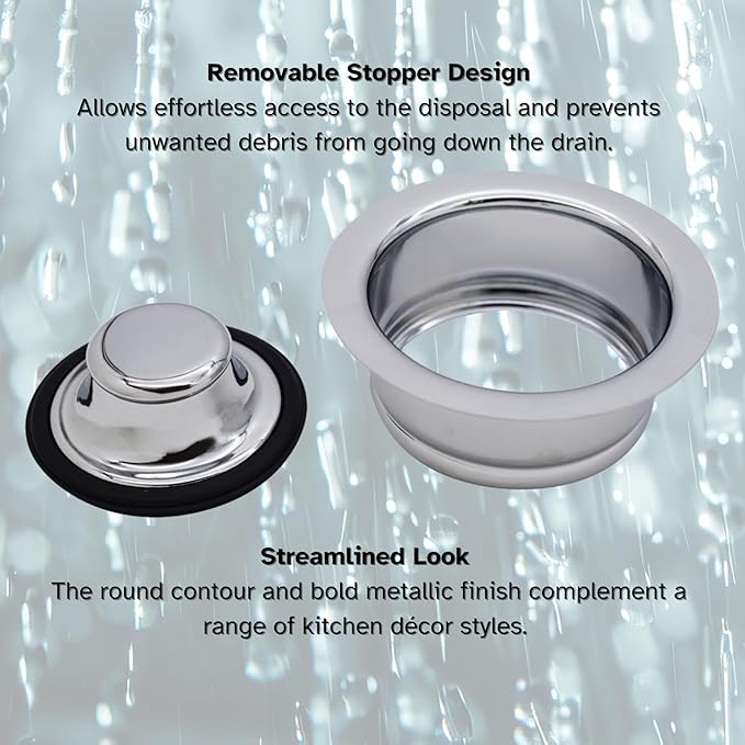 Westbrass D2089-26 4-1/4" Kitchen Sink Waste Disposal Drain Flange and Stopper, Polished Chrome