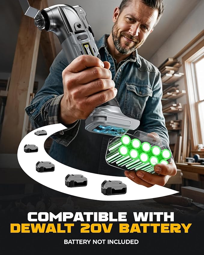 Cordless Oscillating Tool for Dewalt 20V Battery, 6 Variable Speed Brushless-Motor Tool, Oscillating Multi Tool Kit for Cutting Wood Drywall Nails Remove Grout & Sanding(Battery Not Included)
