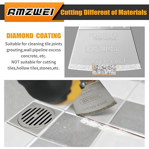AMZWEI 6PCS 2-3/5Inch Diamond Oscillating Multi Tool Blades for Grout Removal, Cleaning Mortar, Curved Edge Grout Removing Saw Blades Fit Dewalt Milwaukee Porter Cable Rockwell Ryobi