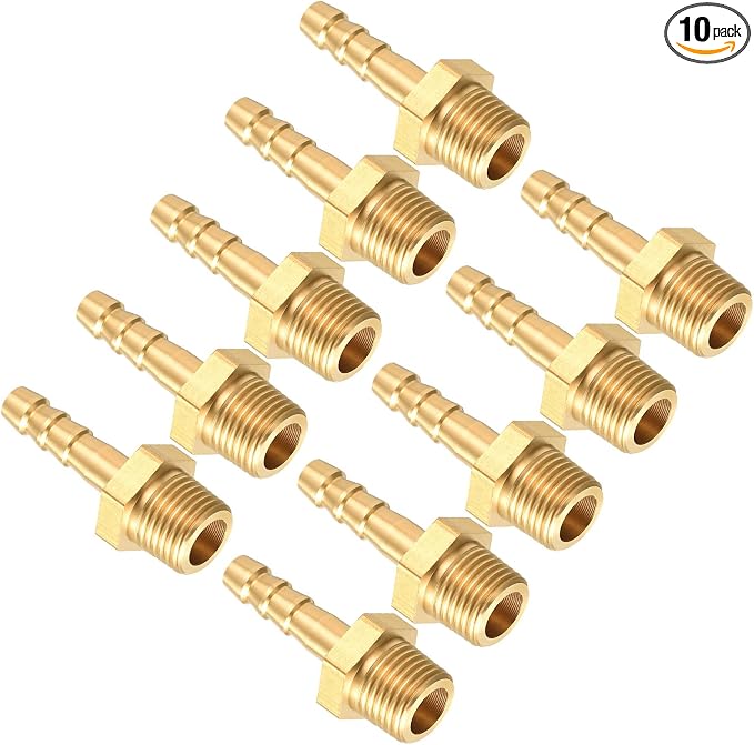 Pack of 10 Brass Hose Barb Fittings 6mm Hose Barb to M10x1 Male Fittings for Home Machines, Massage Bathtubs, and Irrigation Systems