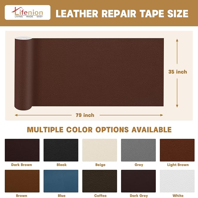 Leather Repair Patch, 35X79 Inch Self Adhesive Leather Repair Tape, Large Vinyl Patch Kit for Couches, Sofa, Furniture, Car Seats, Office Chairs, Cabinets, Handbags（Dark Grey, 35X79 Inch）