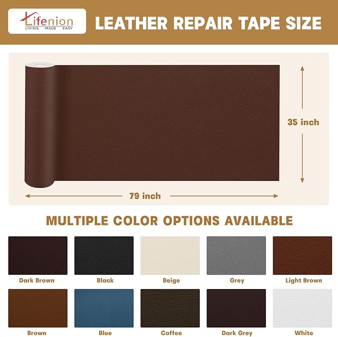 Leather Repair Patch, 35X79 Inch Self Adhesive Leather Repair Tape, Large Vinyl Patch Kit for Couches, Sofa, Furniture, Car Seats, Office Chairs, Cabinets, Handbags（White, 35X79 Inch）