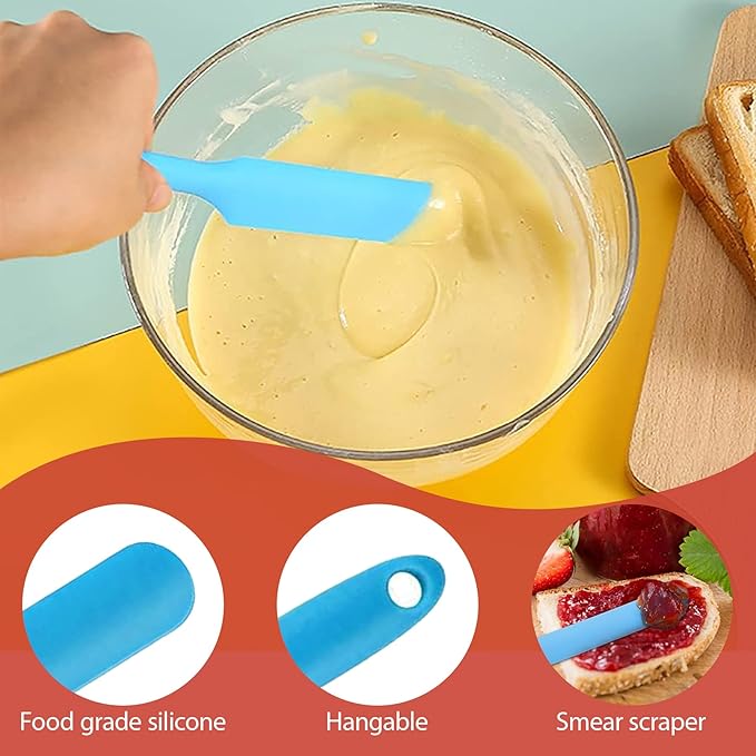 8 Pcs Silicone Wax Spatula with Long Handle for Kitchen Baking, Waxing Tools & Jar Blender Accessories Small Rubber Scraper for Butter Jam Cream Cake Spreaders Tnkcter