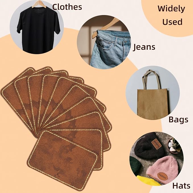 40 Pcs Blank Leather Hat Patches for Laser Engraving Iron On Heat Press 3 x 2 Inches Rectangular Brown