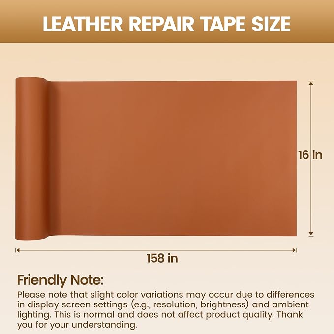 WALLAX Leather Repair Patch, 16 x 158 Inches Self Adhesive Leather Repair Tape for Furniture, Couch, Sofa, Car Seats, Office Chair, Car Interior, Upholstery, Vinyl Repair Kit (Medium Brown)