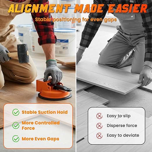 Floor Gap Fixer Tool Laminate Flooring Tools Wood Floor Repair Kit Vacuum Suction Cup Plank Grabber Power Shunting Installation for Flooring Seam Setter Fixing Grabber Leveler(Orange+Hammer)