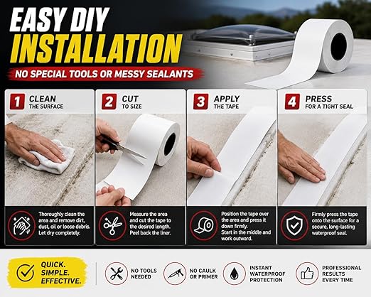 Trazon RV Roof Seal Tape 4 Inch x 55 Ft White - Professional Grade Butyl Sealant for RVs, Campers, Motorhomes, Trailers - Waterproof, UV Resistant, Easy DIY Leak Repair for Roofs, Vents, Windows
