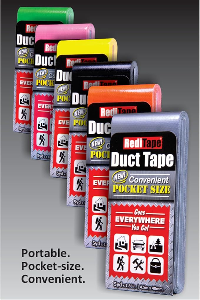 Travel Size Pocket Duct Tape 2-Pack – Compact Flat Small Mini Rolls - for Repairs Camping Emergency Gear EDC DIY Crafts - 1.88 inch x 5 Yards per Pack (Twin Silver)