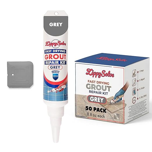 ZippySolve Tile Grout, Repair Kit, Restore & Renew Tile Joints Line, Fast Drying Tile Grout Paint Squeeze Tube for Bathroom Shower Kitchen Floor, Waterproof (50 Pack 8.8 oz Each, Grey)