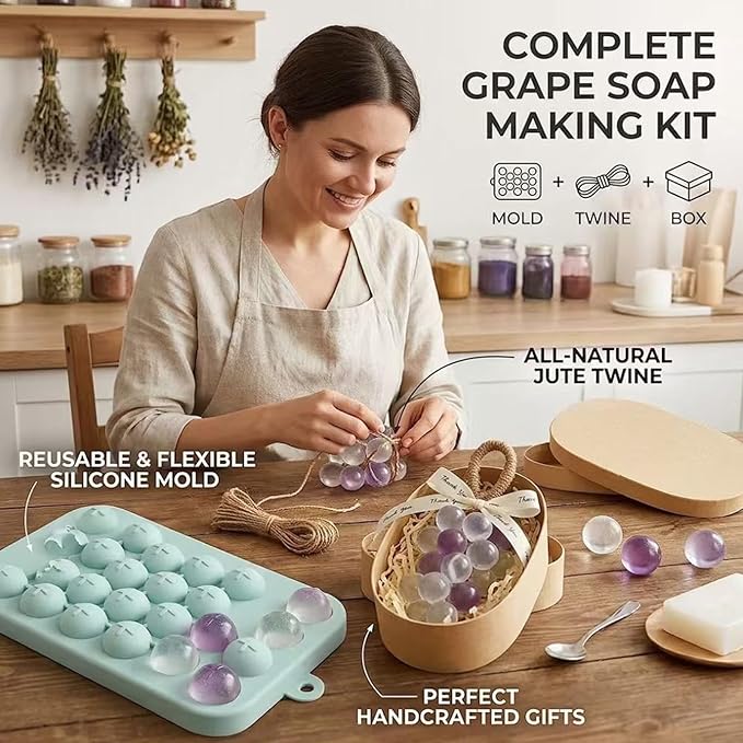 Grape Soap Molds for Soap Making, 3D Silicone Fruit Mold for Homemade Soap, Decorative Grape Shape Mold for DIY Soap Making Kit, Professional Soap Making Supplies for Adults and Crafters, Blue