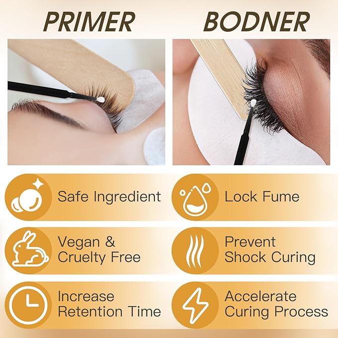 Lash Bonder and Primer Kit for Eyelash Extensions, Glue Accelerator Lash Sealant, Eyelash Extension Primer Protein Oil Remover, Adhesive Makeup Tools for Professional Use (15ml+15ml)