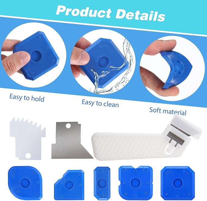 6 PCS Silicone Caulking Tool Set Plastic Sealant Finishing Tools Caulk Remover Tool with Replace Portable Sealant Scraper Reusable Grout Scraper Applicator for Kitchen Bathroom Floor Window Sink