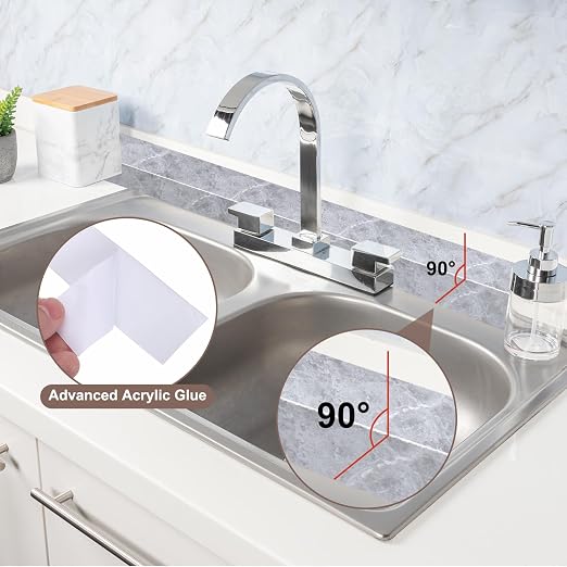 uxcell Caulk Tape Waterproof, 1.42 Inch x 16.4 ft Self-Adhesive Sealant Sealing Strip Caulking Sealant Tape PVC with Tool for Kitchen Sink Toilet Bathroom Bathtub Floor, Gray Marble