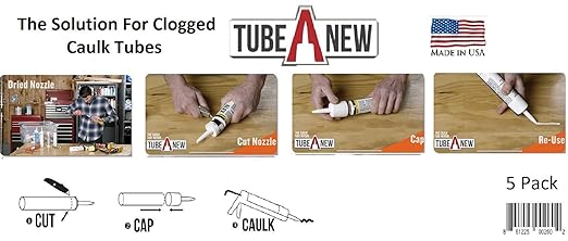 TubeANew Caulk Tube Saver - Repair and Reuse Dried or Clogged Tubes - 1 Pack, 5 Pieces