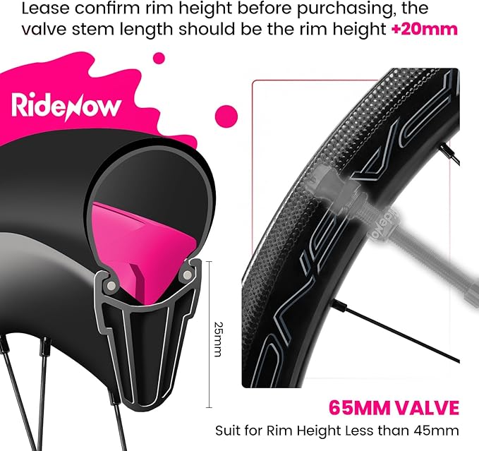 RideNow Tubeless Presta Valve Stems, 65mm Super Light 7075 Aluminum Alloy Presta Tubeless Valve Stem Kit with Valve Core Remover Tool and Valve Stem Caps, Multiple Color & Size(Pair), Titanium Gray