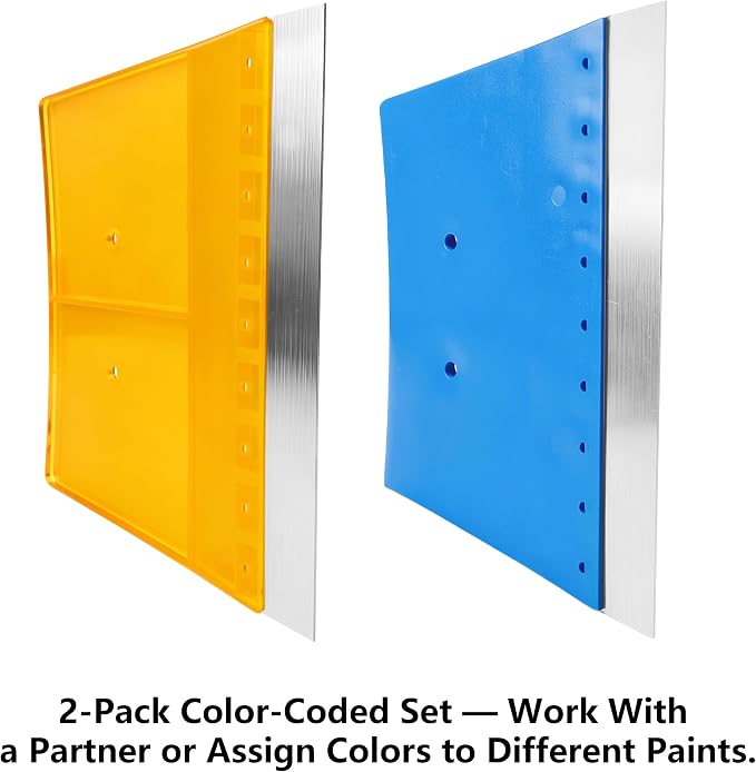 2 Pack 8 Inch Paint Edger & Trim Guard, Stainless Steel Cutting-in Tool, Painter's Tape Alternative for Ceilings, Baseboards, Door Frames & Trim, Yellow & Blue