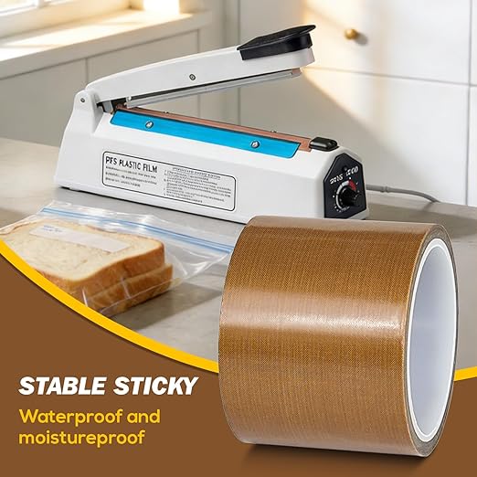 Teflone Glass Cloth Tape (3 inch x 33 Feet x 0.18mm), High Temperature PTFE Heat Resistant Adhesive Tape Non-Stick Surface for Vacuum Sealer Machine, Heat Press, Packaging, Electrical Use