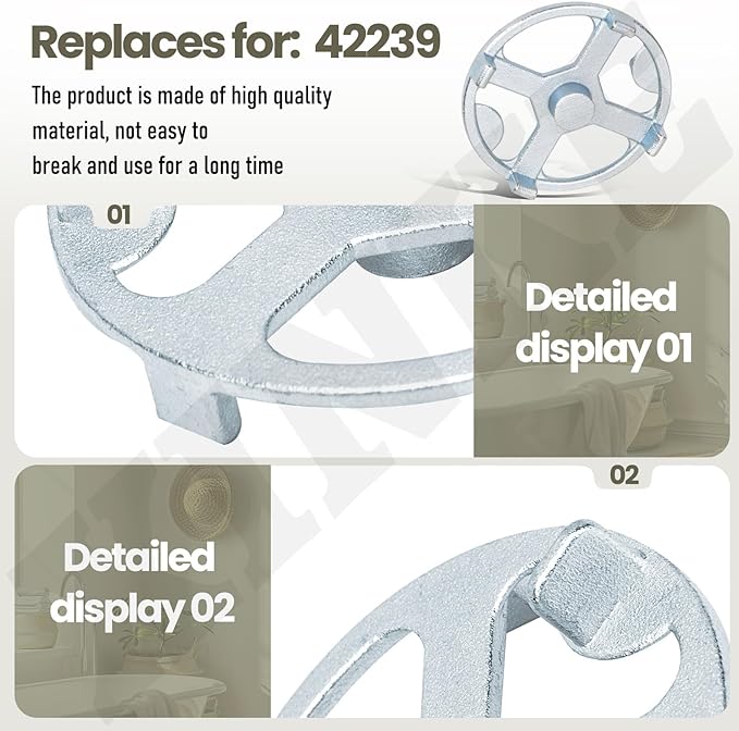 42239 No-Calk Shower Drain Wrench - Shower Drain Strainer Removal Tool for No-Caulk Drains with Drain Pipe Replacement Kit