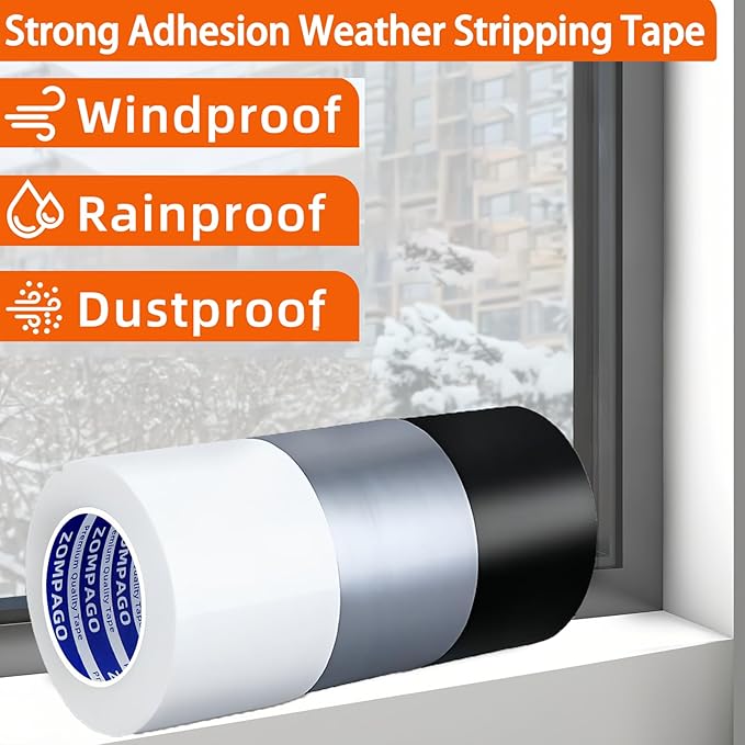 ZOMPAGO White Window Weather Sealing Tape 2.4in x 33FT, Cloth Draft Stopper for Sliding Door & Gap Filler, Strong Adhesive Window Seal Tape Air Conditioner Door Weather Stripping Insulation