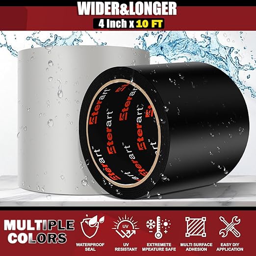 ETERART Waterproof Tape 4 Inch x 10 FT, Seal Tape Clean - Heavy Duty Leak Repair for Roof, Pipe, Boat, Hose & Outdoor Emergency Fix - Permanent Weather Resistant Seal