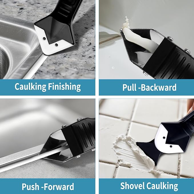 Silicone Caulking Tool Kit，Glass Glue Angle Scraper,Floor Glue Scraper， Caulk Remover Tool, Stainless Steelhead Caulk Remover and Sealant Scraper, Caulk Remover for Kitchen，Bathroom，Window，Joint,