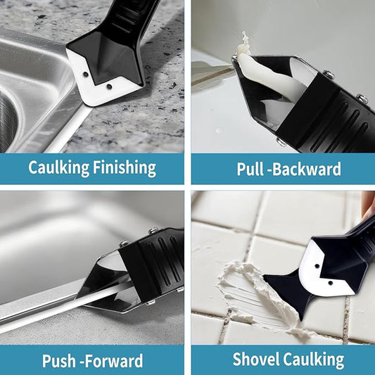 Silicone Caulking Tool Kit，Glass Glue Angle Scraper,Floor Glue Scraper， Caulk Remover Tool, Stainless Steelhead Caulk Remover and Sealant Scraper, Caulk Remover for Kitchen，Bathroom，Window，Joint,