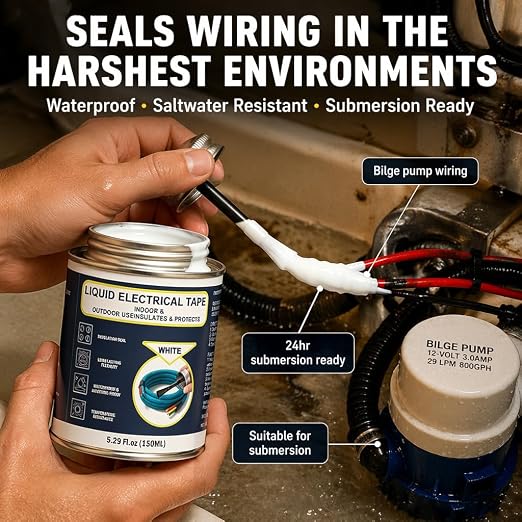 5.29OZ Liquid Electrical Tape, White Insulating Glue with Brush Cap, Waterproof & Flexible Rubber Coating, Quick-Drying for Wires, Cables, Outdoor Electrical Connectors, Marine, Automotive Use