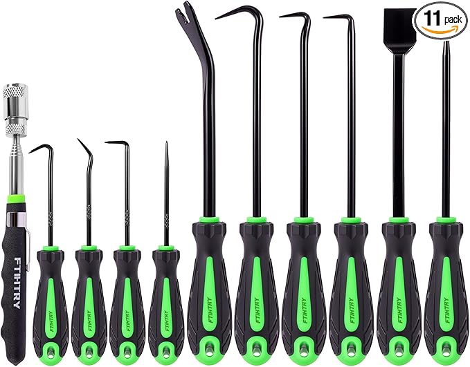 FTIHTRY 11-Piece Pick Set and Hook Set with Scraper and Magnetic Telescoping Tool, Pick Set for Automotive Electronics Maintenance Hoses Gasket