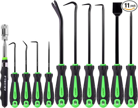 FTIHTRY 11-Piece Pick Set and Hook Set with Scraper and Magnetic Telescoping Tool, Pick Set for Automotive Electronics Maintenance Hoses Gasket