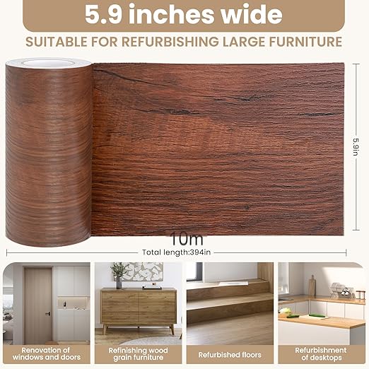Wood Grain Repair Tape, 5.9 inch X 32ft Self Adhesive Wood Colored Tape for Tables, Chairs, Baseboards, Doors, Windows, Floors, Handicraft DIY.