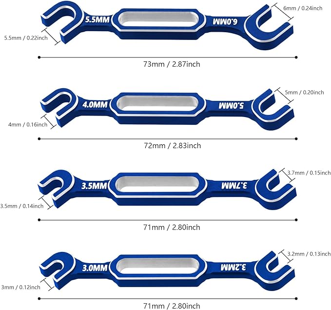4PCS RC Wrench 3.0/3.2/3.5/3.7/4.0/5.0/5.5/6.0mm Turnbuckle Nut Ball Joint Remover RC Repair Tool for RC Crawler Car Boat Upgrade Parts, Blue