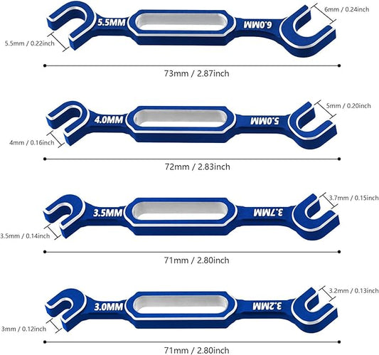 4PCS RC Wrench 3.0/3.2/3.5/3.7/4.0/5.0/5.5/6.0mm Turnbuckle Nut Ball Joint Remover RC Repair Tool for RC Crawler Car Boat Upgrade Parts, Blue