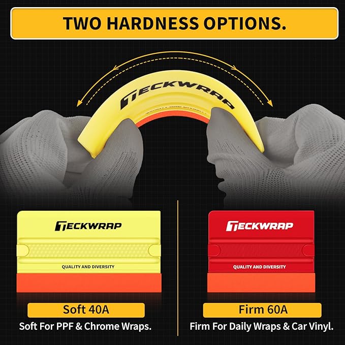 TECKWRAP Felt Squeegee for Vinyl Wrap, Scraper Tool with 2 Hardness Options for PPF, Tint & Decals, Inkjet Vinyl Sticker Paper & Wallpaper (Yellow Soft/Red Hard)